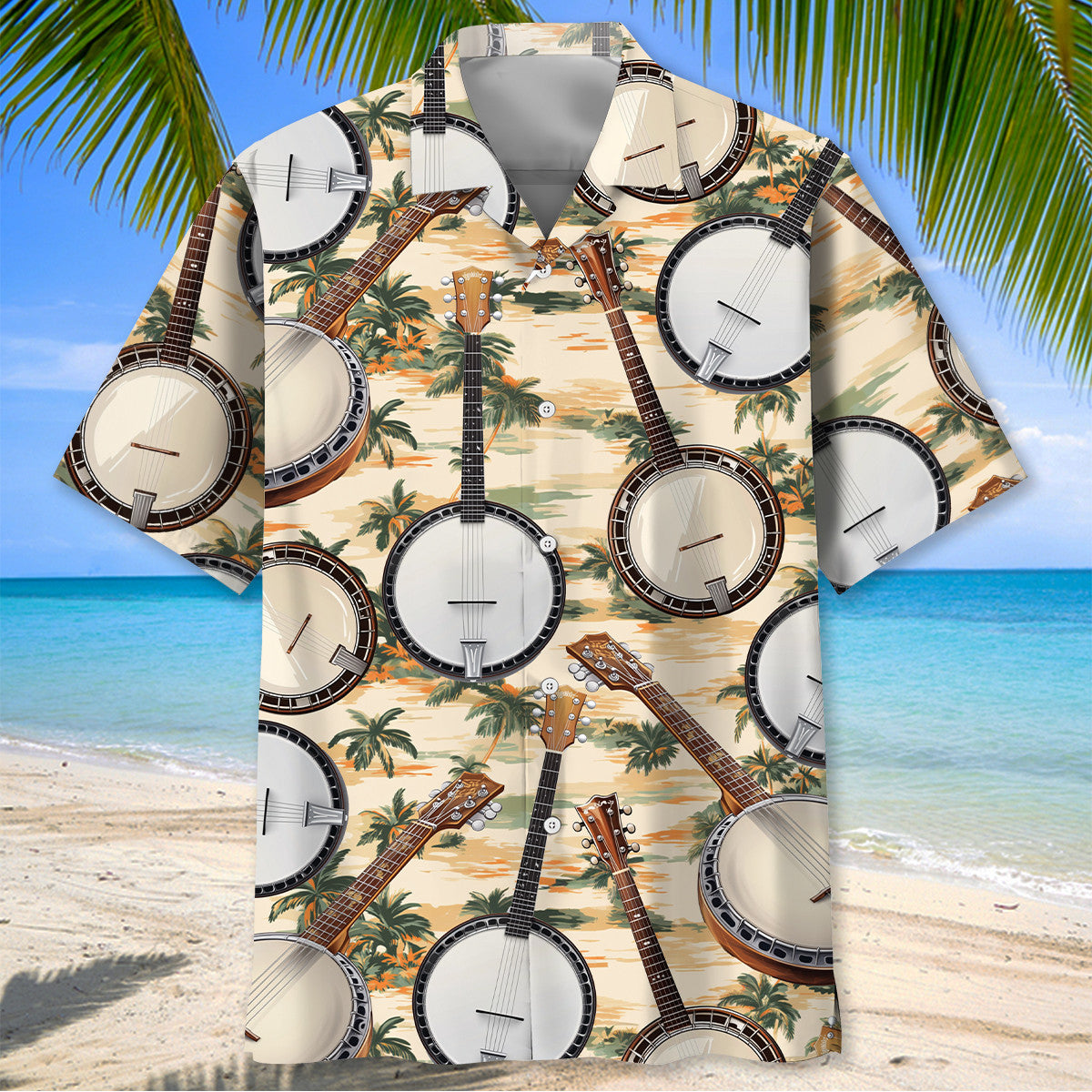5-String Banjo Tropical Beach Hawaiian Shirt
