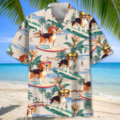 Beagle Surfing On Beach Hawaiian Shirt