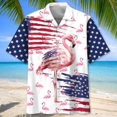 Funny American Flag Flamingo Hawaiian Shirt