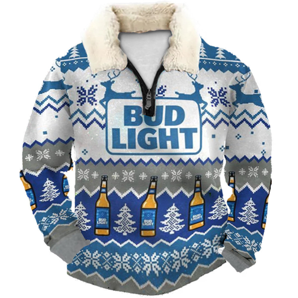 Icy Blue & Frost White Winter Pattern Christmas Ugly Quarter Zip Sweatshirt