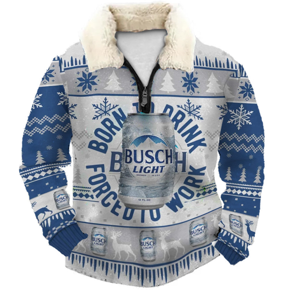 Pine Forest & Snowflake Pattern Christmas Ugly Quarter Zip Sweatshirt