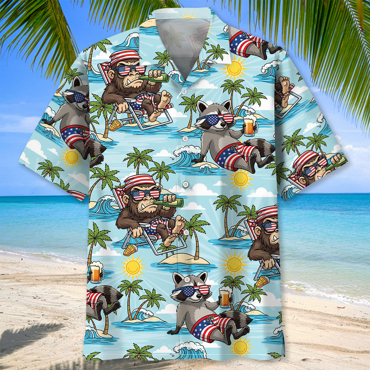 Sasquatch and Raccoon Summer Vacation Hawaiian Shirt