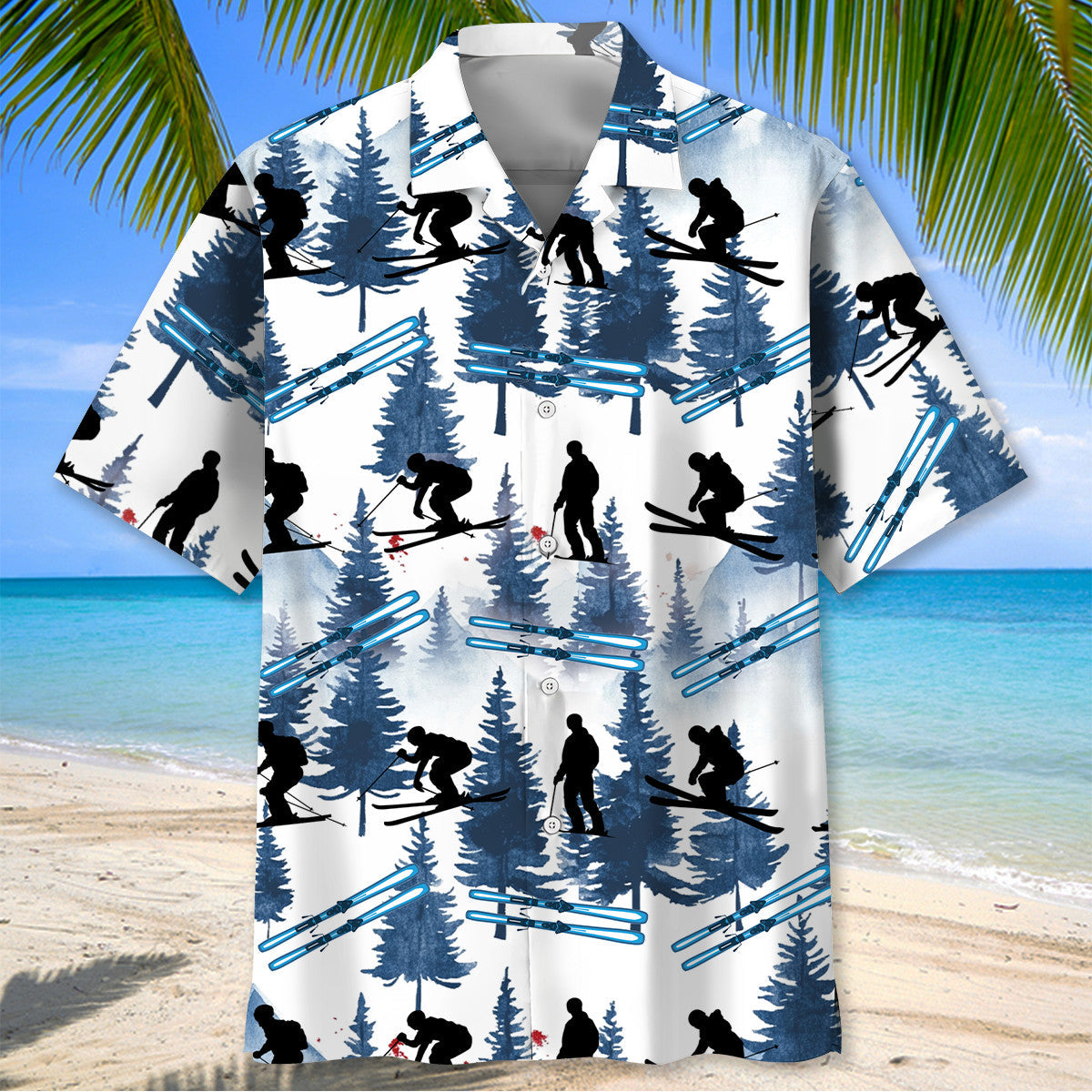 Skiing Mountain Blue Hawaiian Shirt