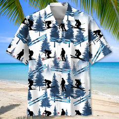 Skiing Mountain Blue Hawaiian Shirt