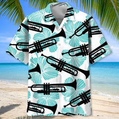 Trumpet Hibiscus Blue Hawaiian Shirt