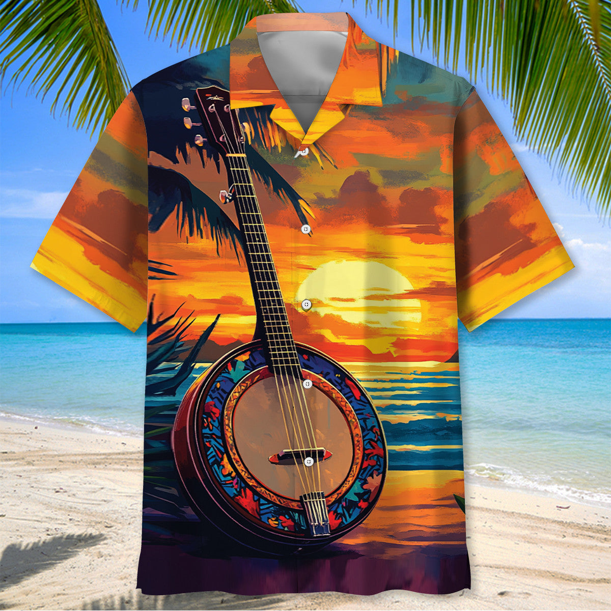 5-String Banjo On The Beach Hawaiian Shirt