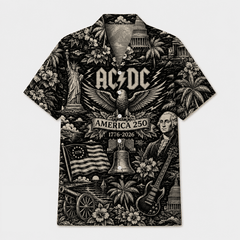 AC/DC America 250 Black Vintage Eagle Hawaiian Shirt