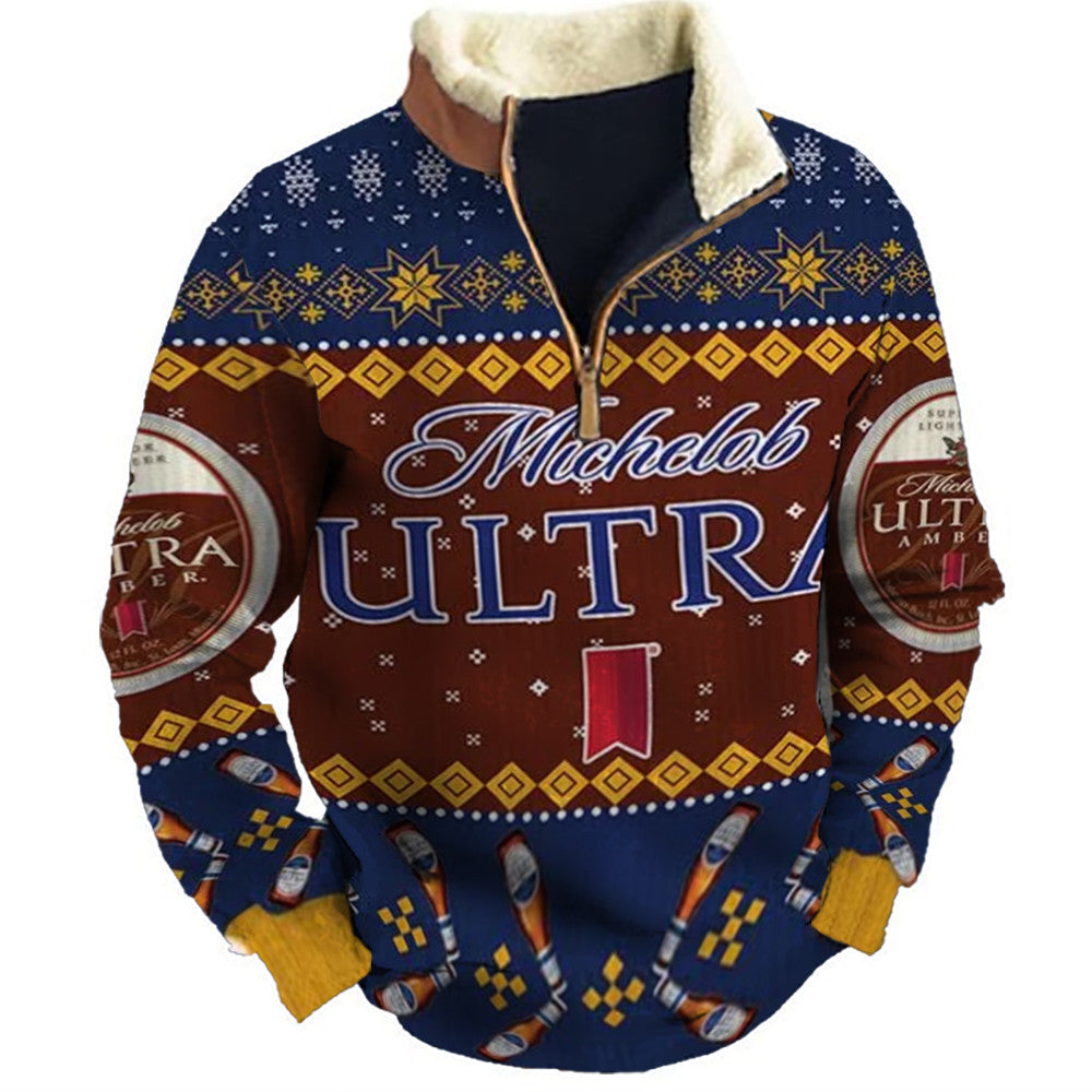 Amber & Frosted Blue Geometric Print Ugly Quarter Zip Sweatshirt