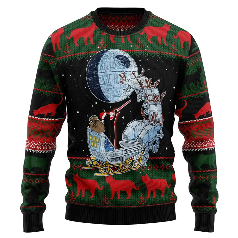 Black Cat Sleigh Ugly Sweater