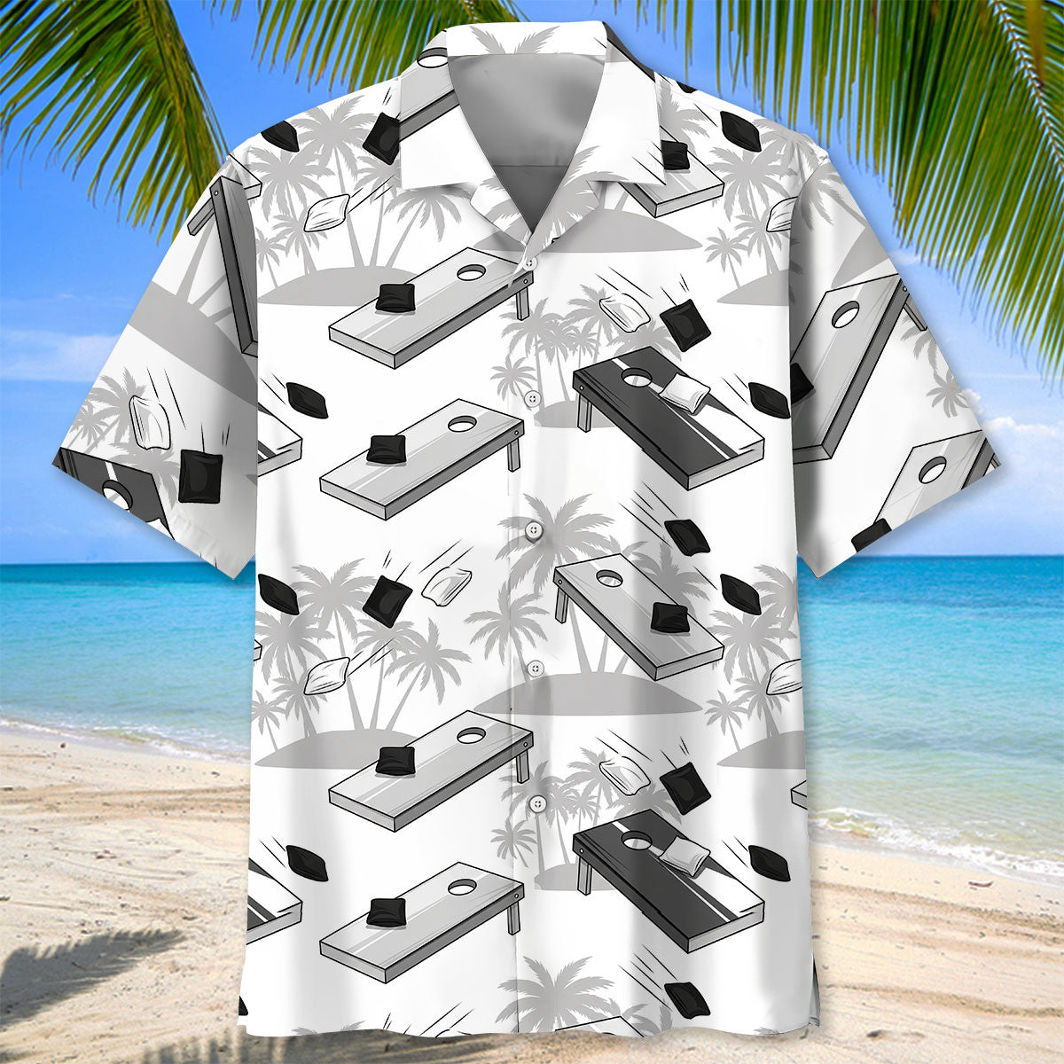 Black and White Cornhole Palms Hawaiian Shirt