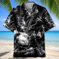 Black and White Lightning Electric Guitar Hawaiian Shirt