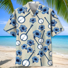 Blue 5-String Banjo Hibiscus Hawaiian Shirt