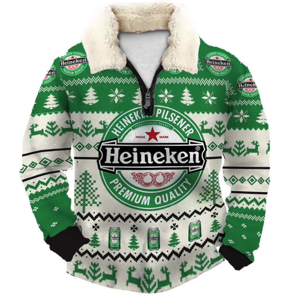 Emerald Green & Festive White Patterned Ugly Quarter Zip Sweatshirt