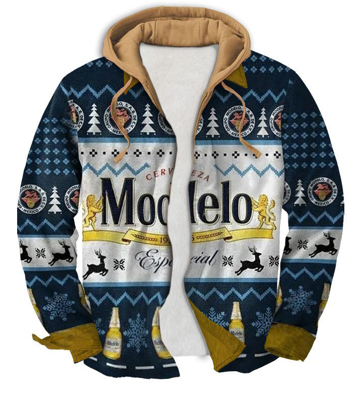 Grey blue classic Geometric Ugly Zip Hoodie