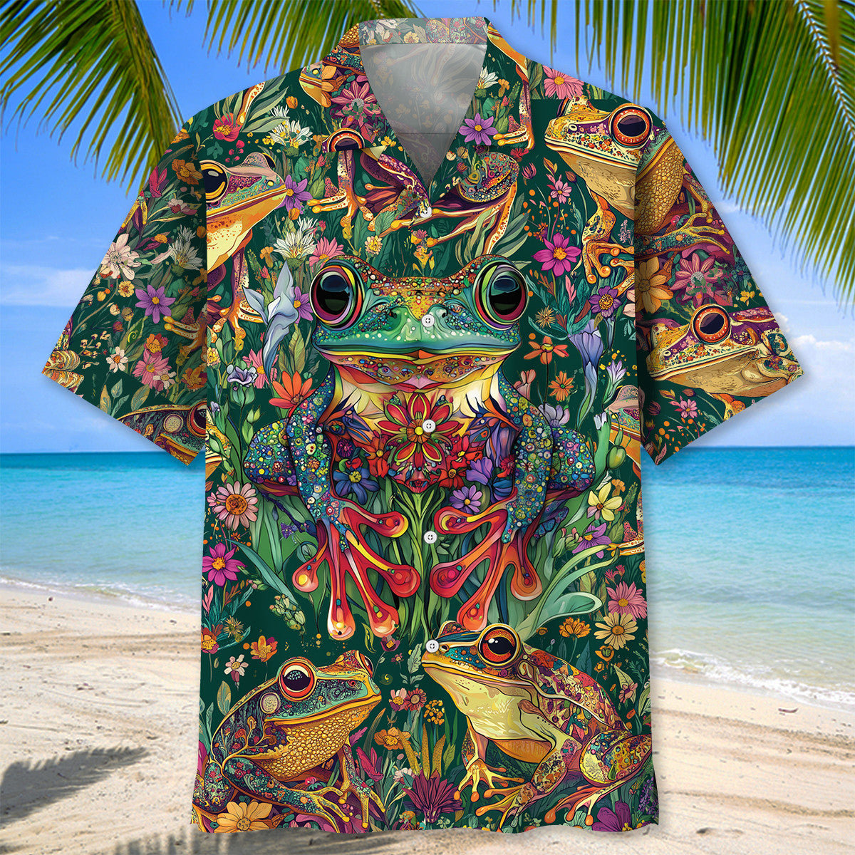 Psychedelic Frog Flowers Hawaiian Shirt