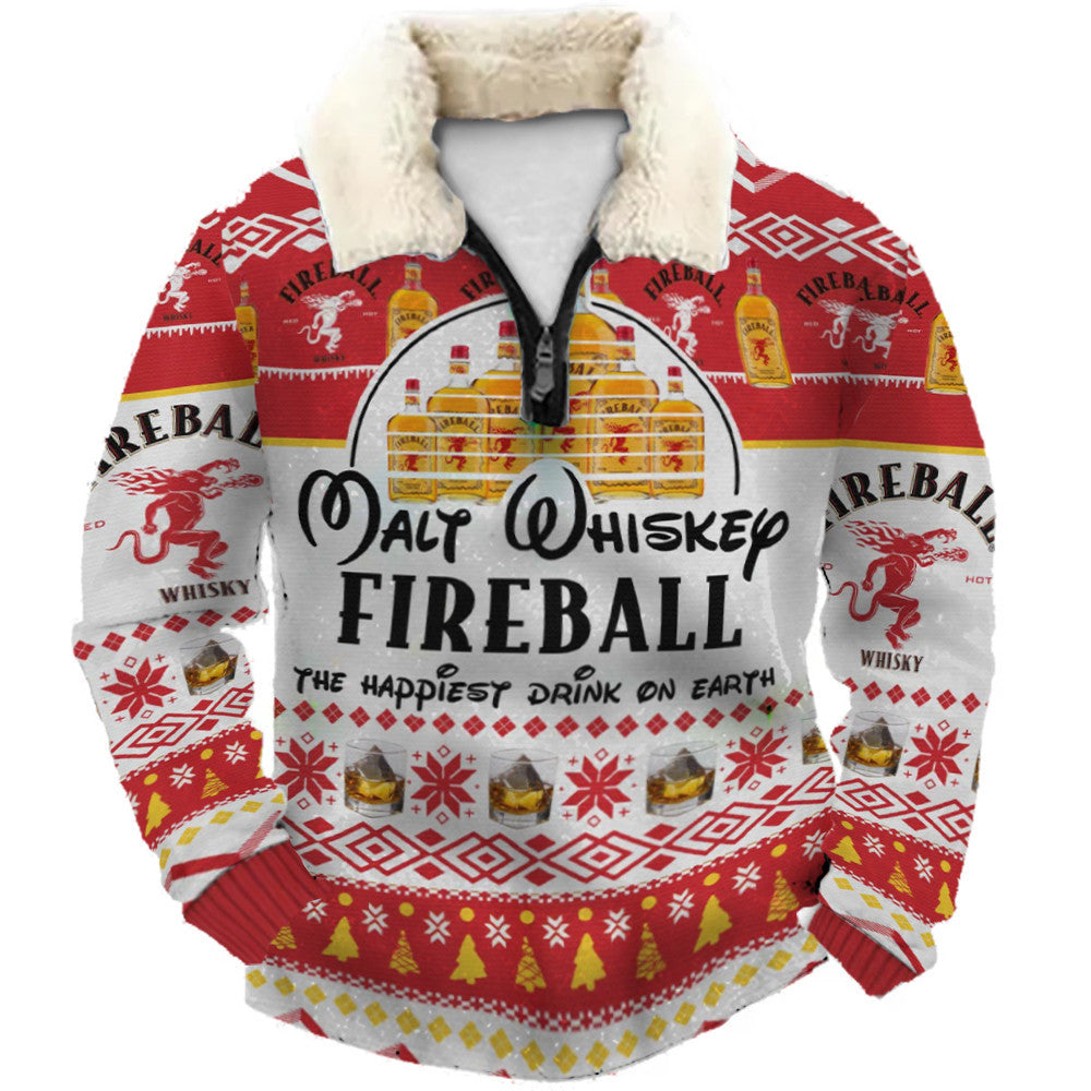 Red Geometric Print Christmas Ugly Quarter Zip Sweatshirt