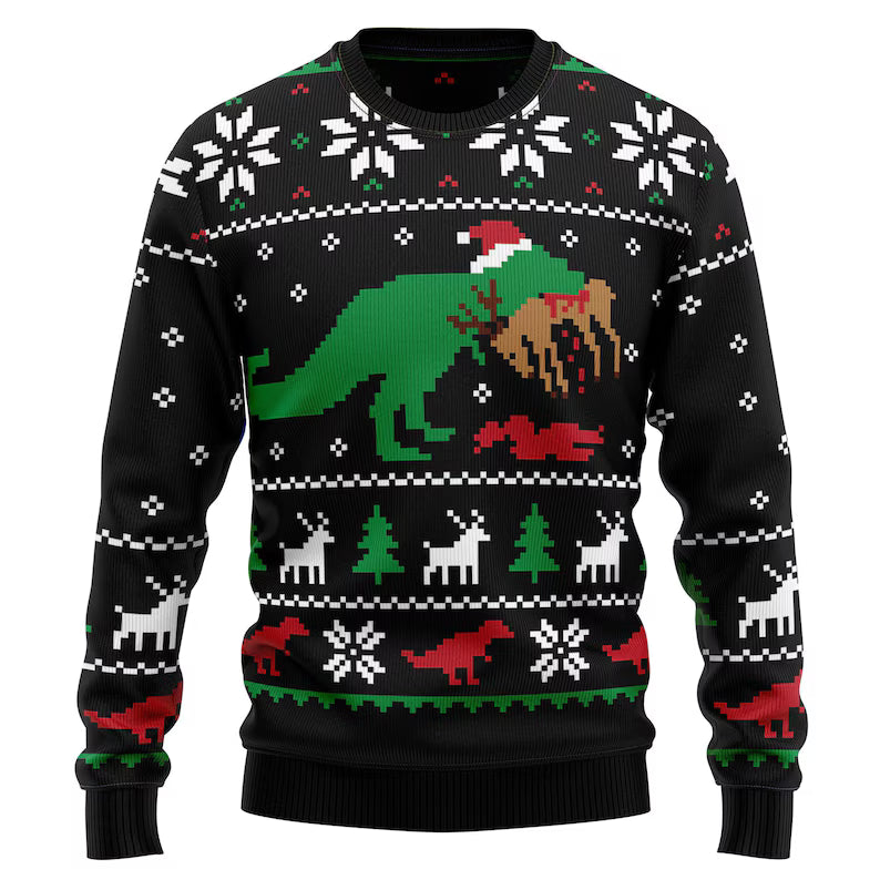 Rex Dinosaur Eating Reindeer Ugly Sweater