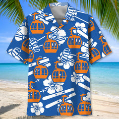 Skiing Tramway Hibiscus Blue Hawaiian Shirt