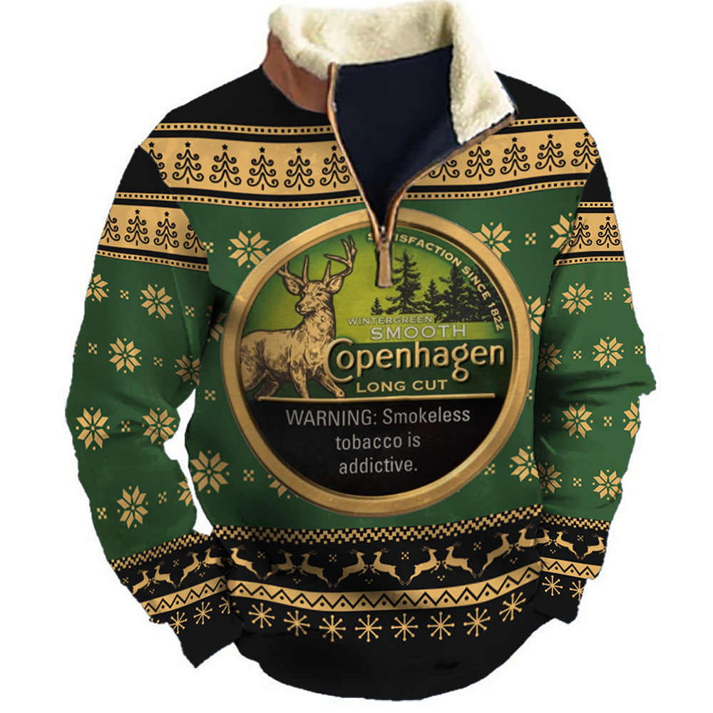 Snow Forest Deer Christmas Ugly Quarter Zip Sweatshirt