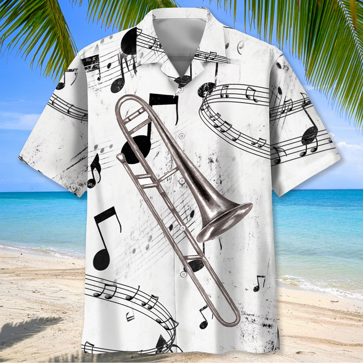 Trombone Black and White Hawaiian Shirt