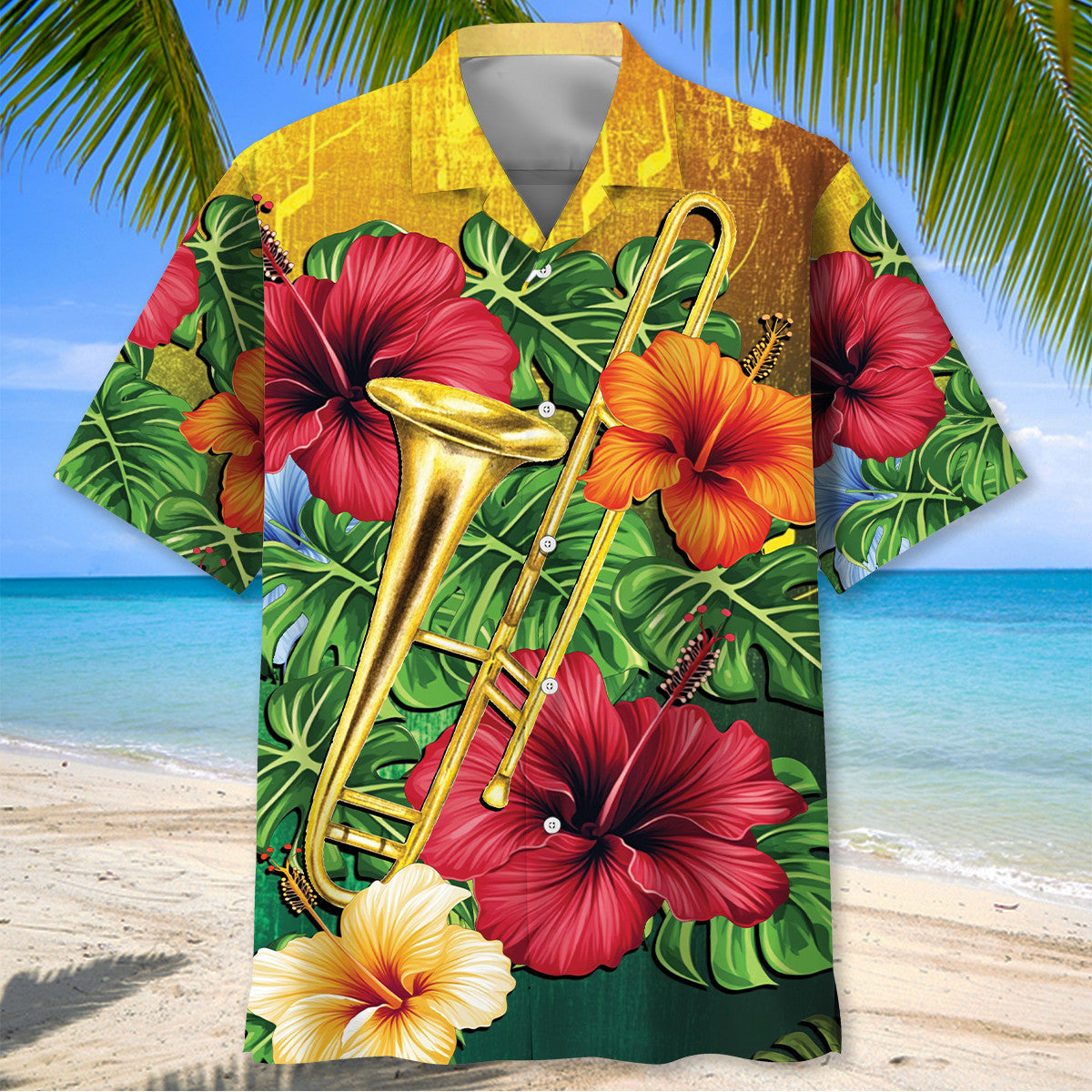 Trombone Hibiscus Tropical Hawaiian Shirt