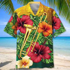 Trombone Hibiscus Tropical Hawaiian Shirt
