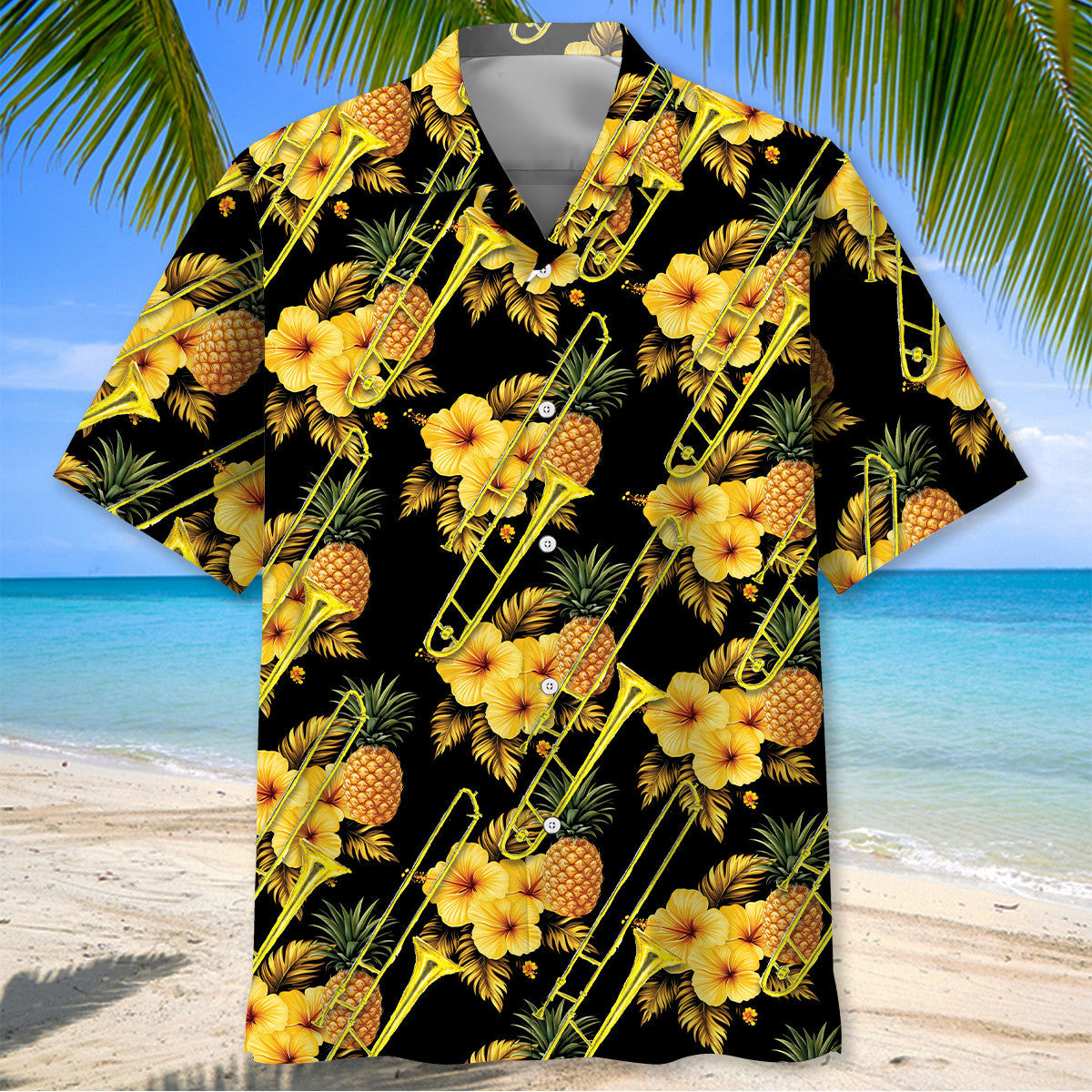 Trombone Yellow Tropical Hawaiian Shirt