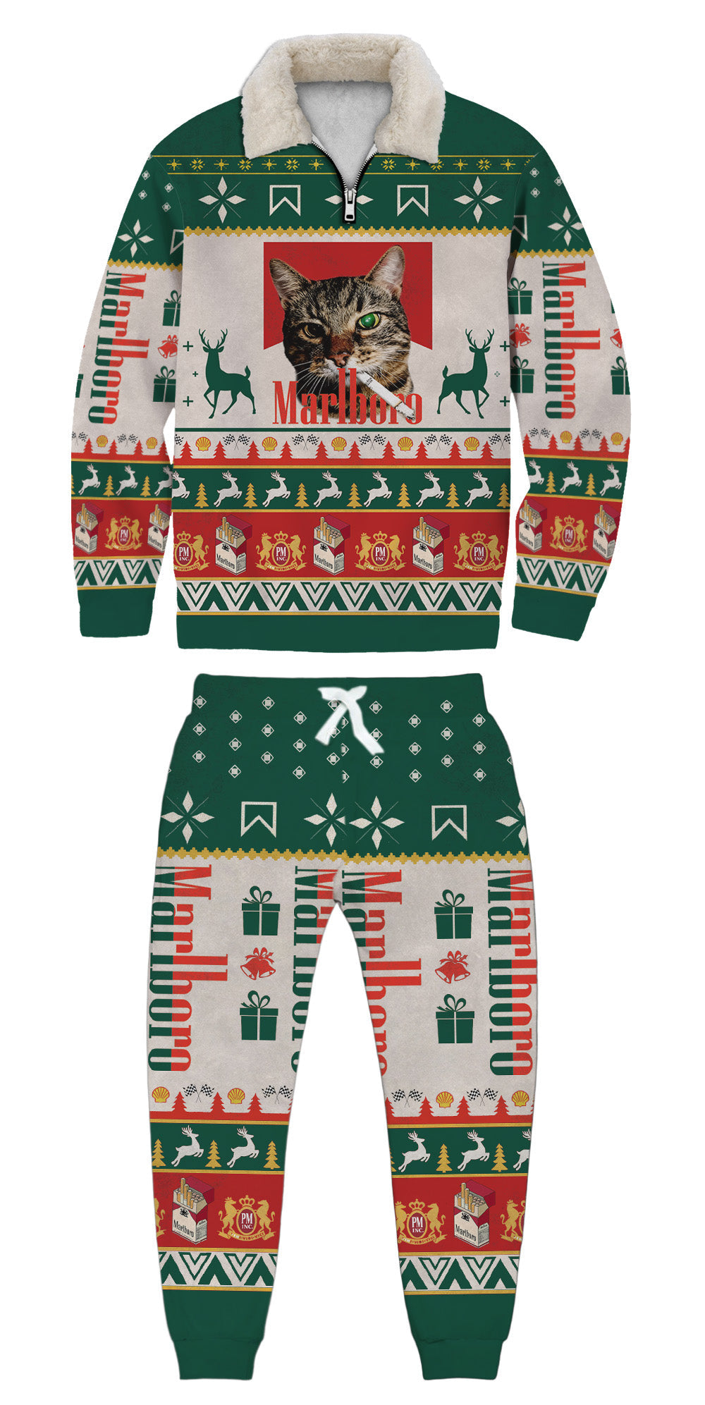Unisex 3D Printed Marlboro Ugly Quarter Zip Sweatshirt & Sweatpant Set-5