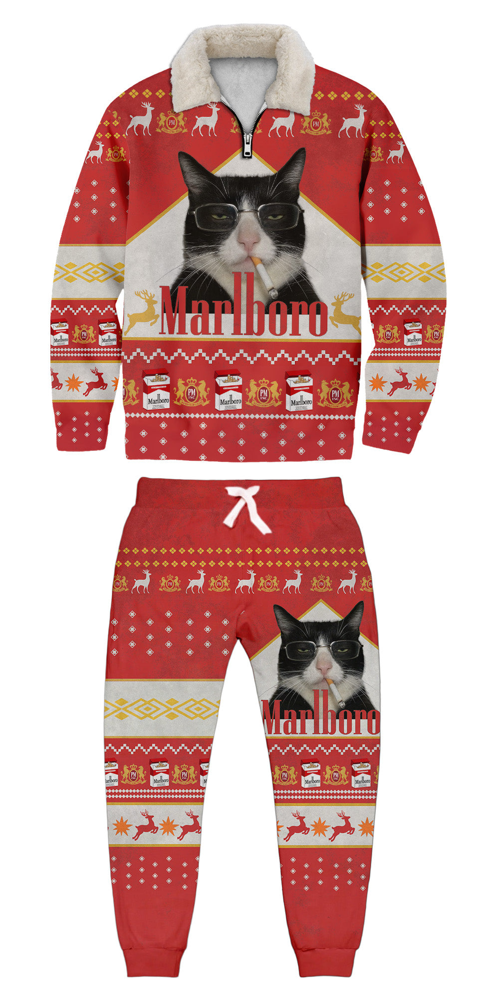 Unisex 3D Printed Marlboro Ugly Quarter Zip Sweatshirt & Sweatpant Set-7