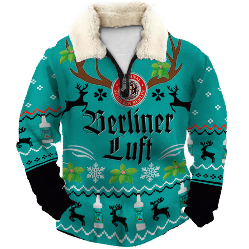 Urban Snowflake Reindeer Christmas Ugly Quarter Zip Sweatshirt