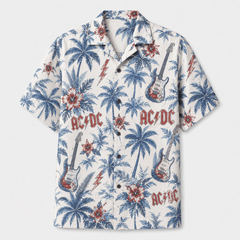 Vintage Electric Guitar Tropical Palm Hawaiian Shirt