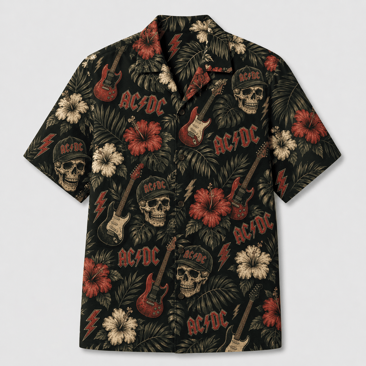 Vintage Skull Guitar Tropical Rock Hawaiian Shirt
