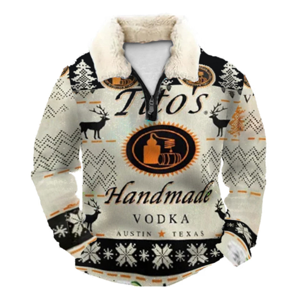 Vintage Orange & Black Geometric Print Ugly Quarter Zip Sweatshirt