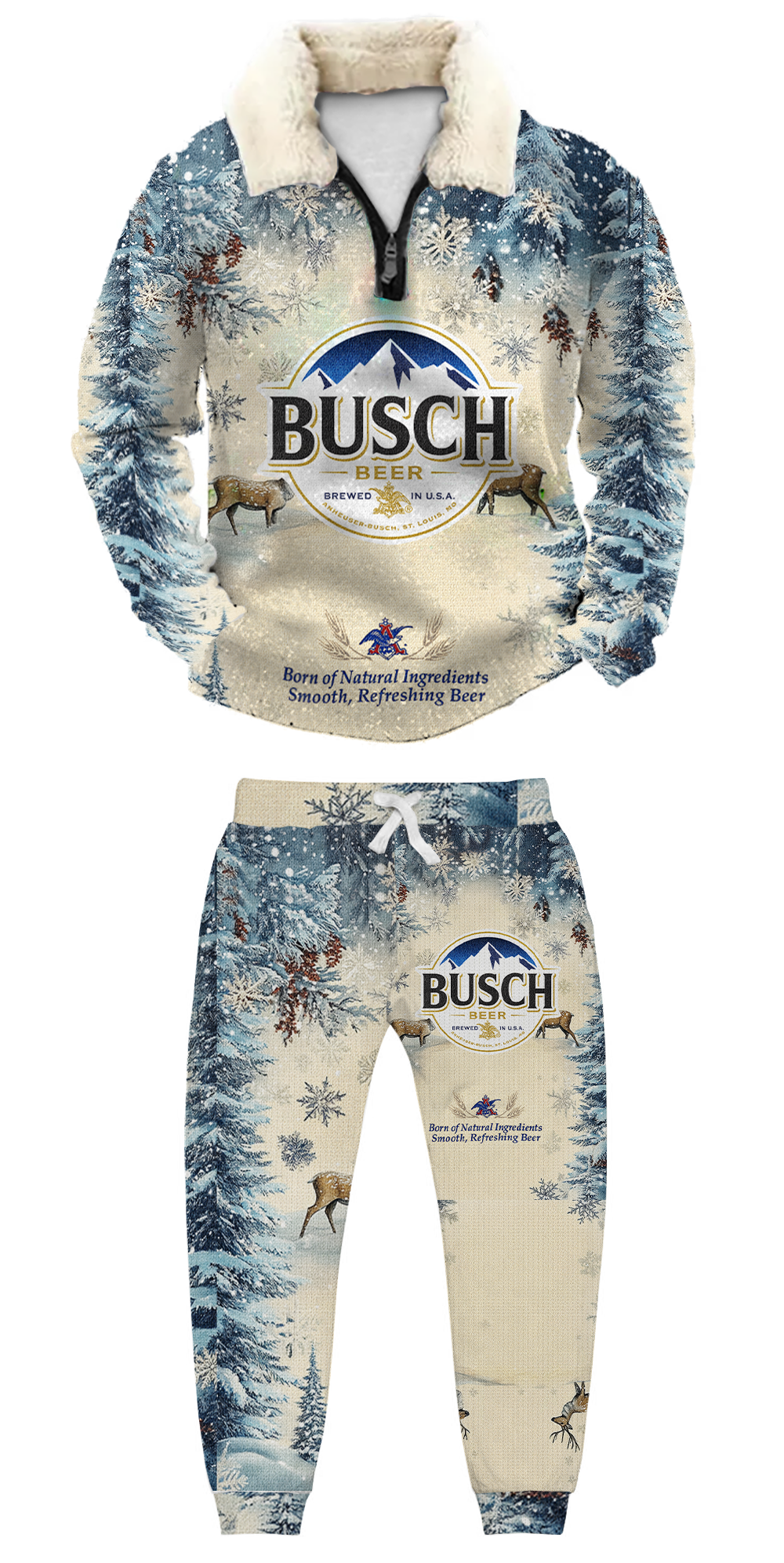 Winter Forest Snowscape Ugly Quarter Zip Sweatshirt & Sweatpant Set